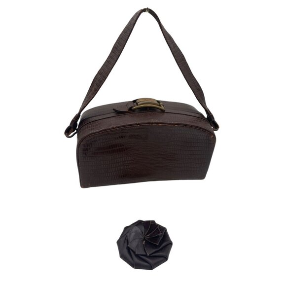 Brown Faux Leather Handbag by AMERICAN MODES Gold Clasp & Matching Coin Purse - Picture 1 of 14
